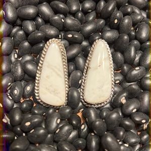 Native American sterling silver white buffalo post back earrings